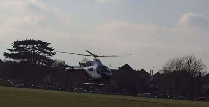 The helicopter landed in Radnor Park. Picture by Peter Collins