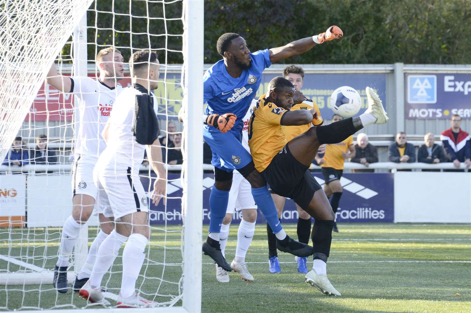 Maidstone striker Ibby Akanbi can't quite convert Picture: Paul Amos