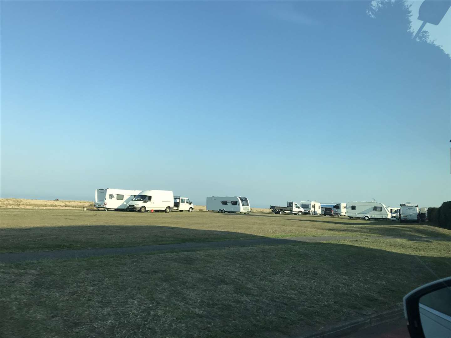 Travellers were still on this part of Walmer Green in Kingsdown Road when filming was scheduled to begin