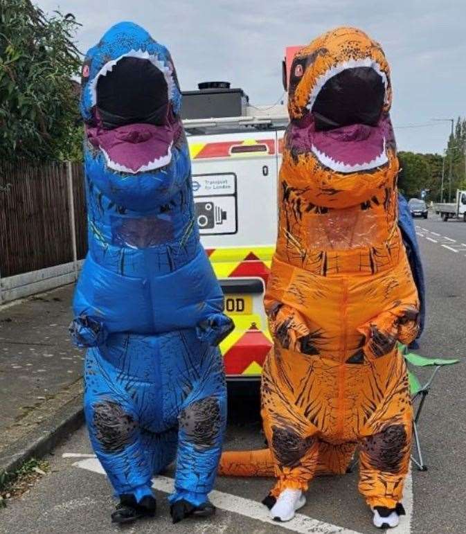 The 8ft dinosaurs are being used as "blockers". Picture: Paul Sullivan
