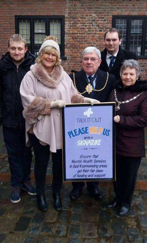 Mental health campaigners Tracy Carr and Cllr Dan Friend were joined by the mayor of Sandwich Cllr Paul Graeme and his wife Sue to collection signatures on a petition for improvements