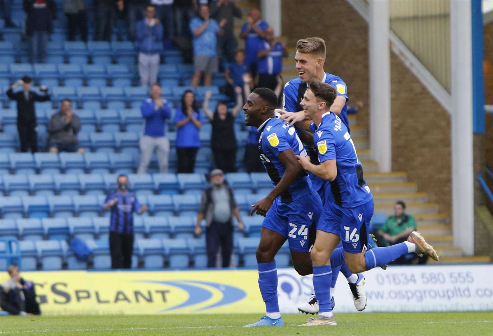 Gills players race to congratulate Mustapha Carayol on his opener. Picture: Andy Jones (50452124)