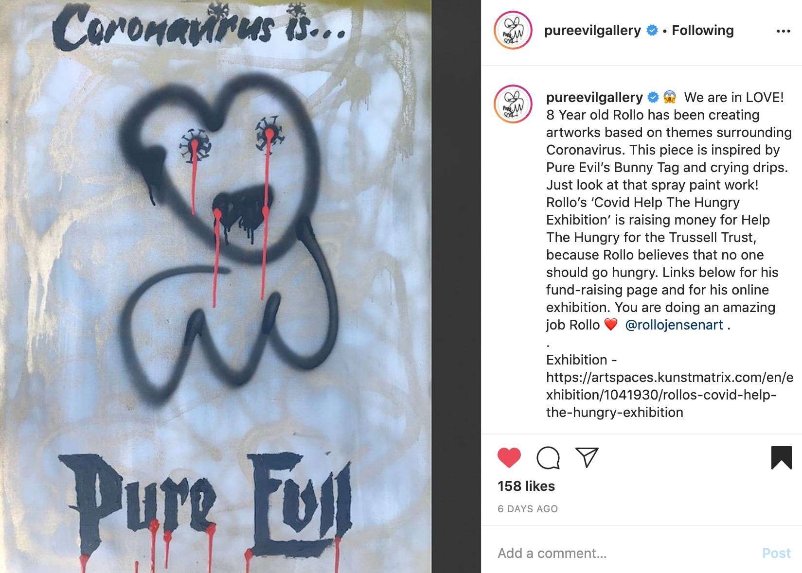 Artist Pure Evil praised Rollo's spray paint work on social media Picture: pureevilgallery on Instagram
