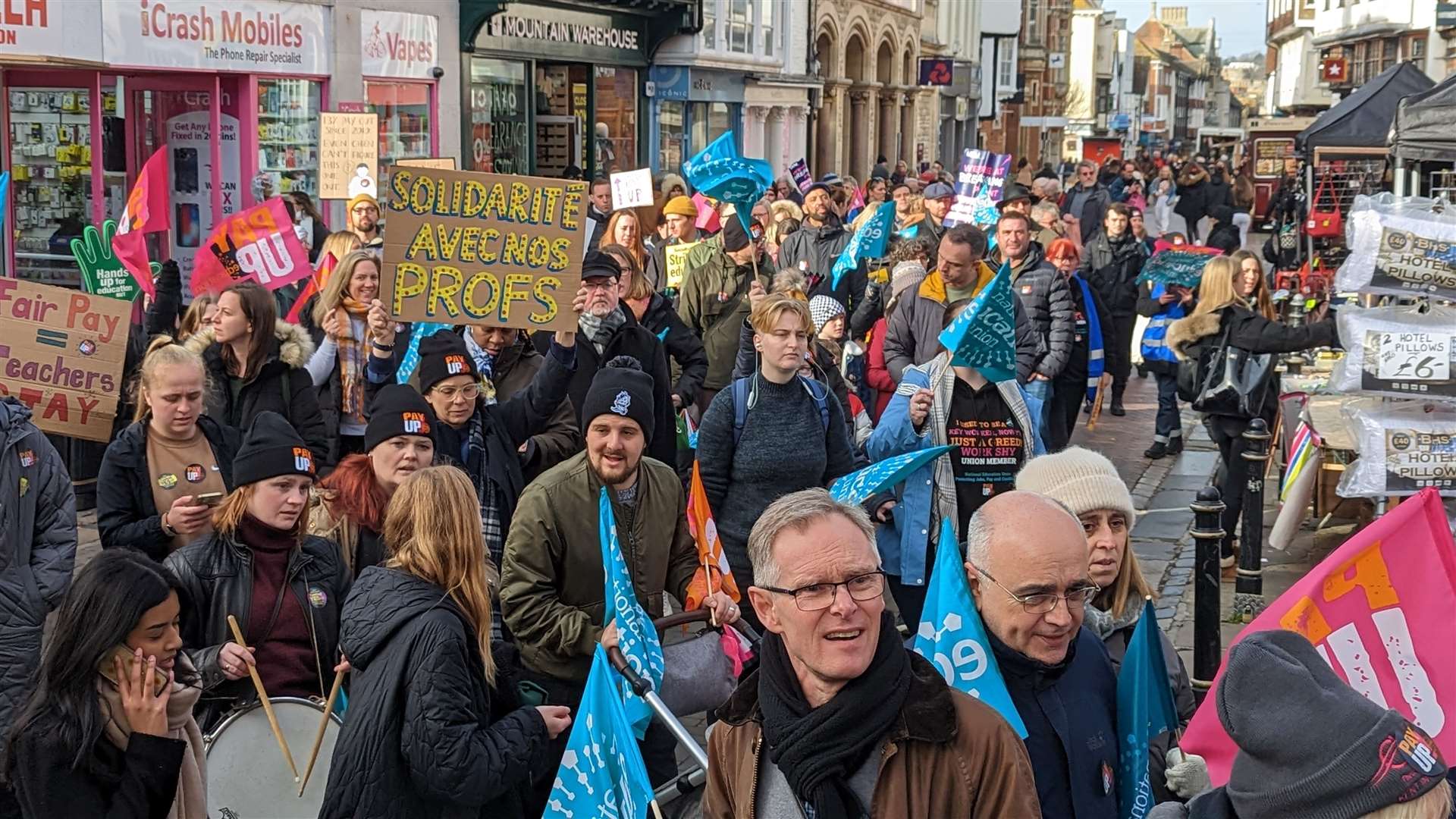 Teachers go on a march through Canterbury as part of a day of national strikes