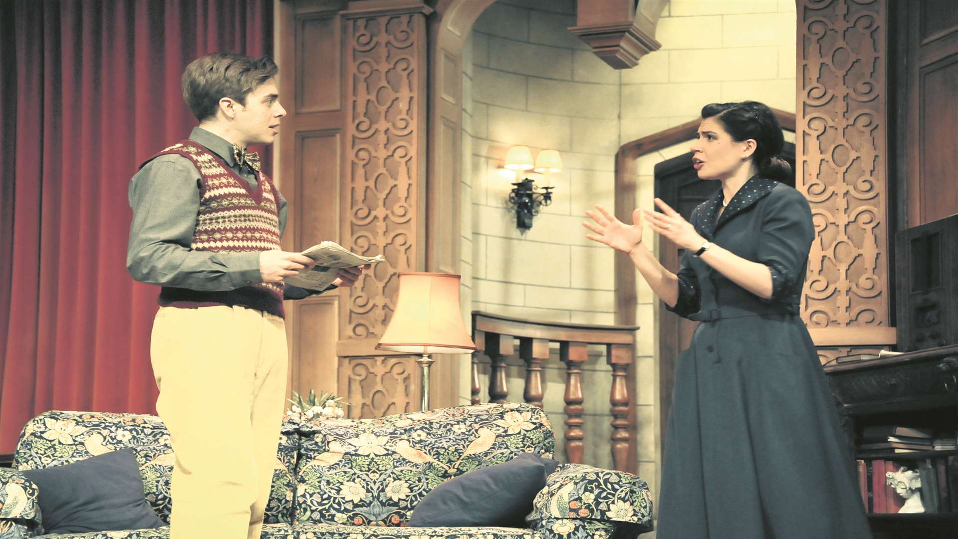 Edward Elgood as the eccentric Christopher Wren and Esther McAuley as Mollie Ralston in the touring production of The Mousetrap