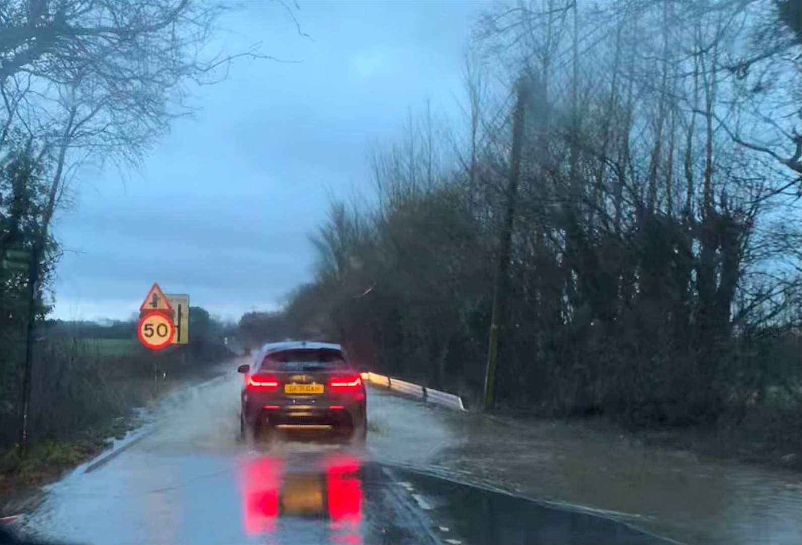 Flooding in Stone Street near Stelling Minnis