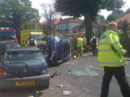 Vehicle overturned after accident in Deal. Picture: Shane Godden