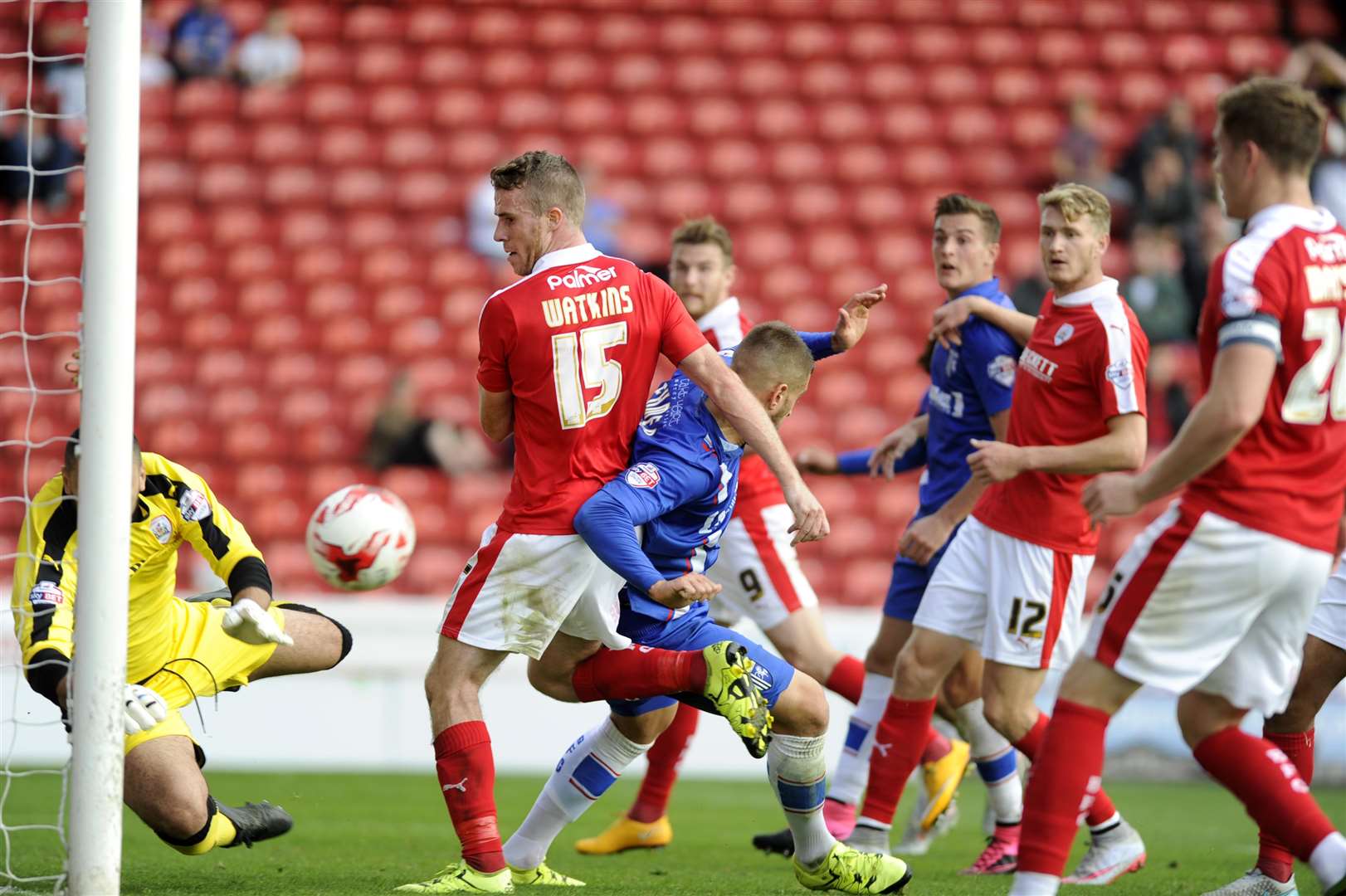Max Ehmer is denied a chance of scoring at Barnsley during the 2-0 defeat Picture: Barry Goodwin