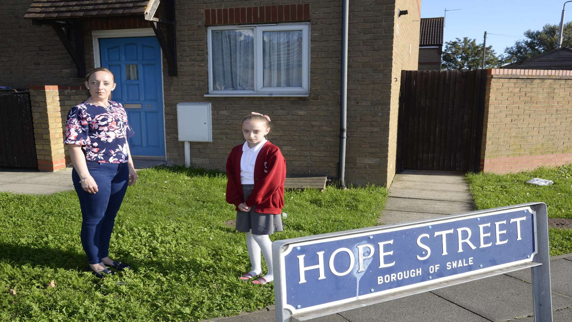 Sarah Johnson and daughter Sinead in the front garden of their home in Hope Street, Sheerness.