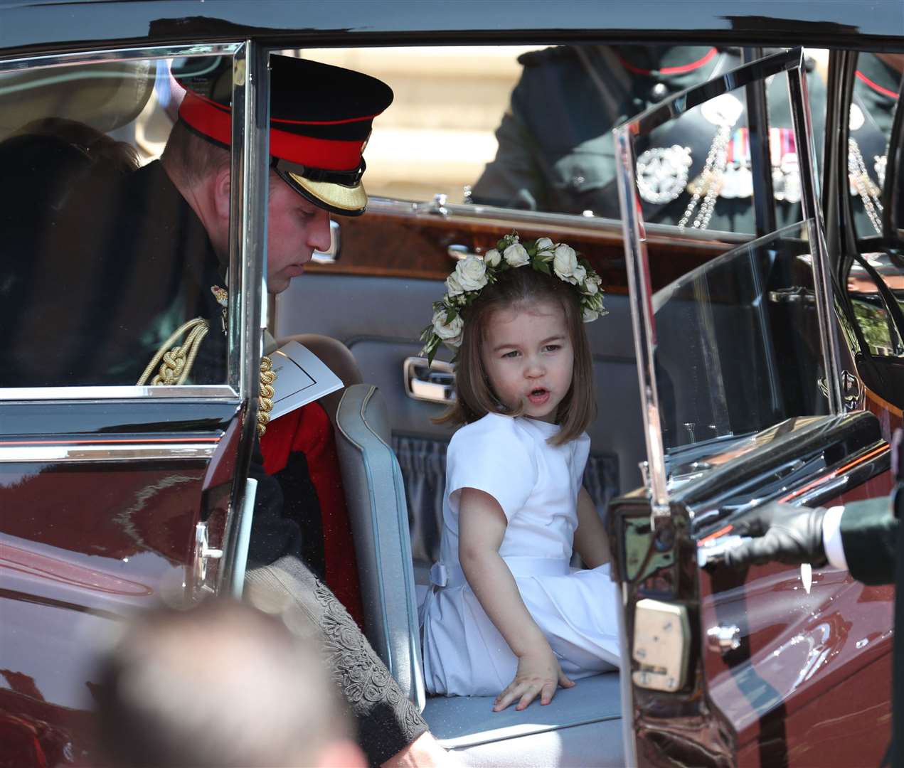 Princess Charlotte and the Duke of Cambridge leave St George’s Chapel after the wedding (Jane Barlow/PA)