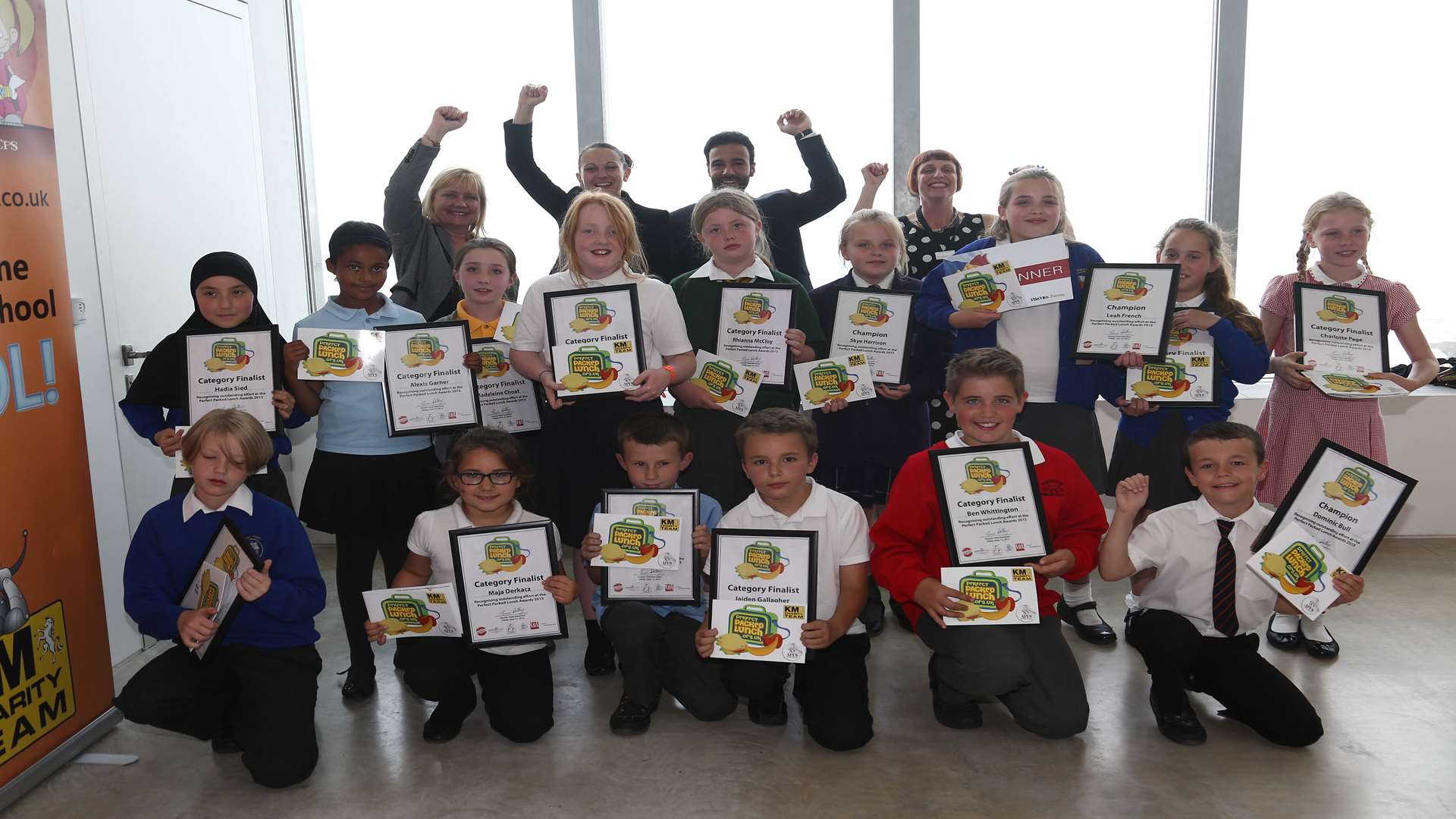 All winners and finalists at the Perfect Packed Lunch Awards 2015 with supporters from Three R’s Teacher Recruitment, Telcare, Art Projects for Schools and Turner Contemporary.