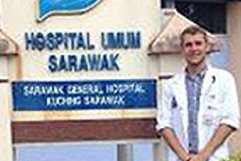 Aidan Brunger outside the hospital in Sarawak