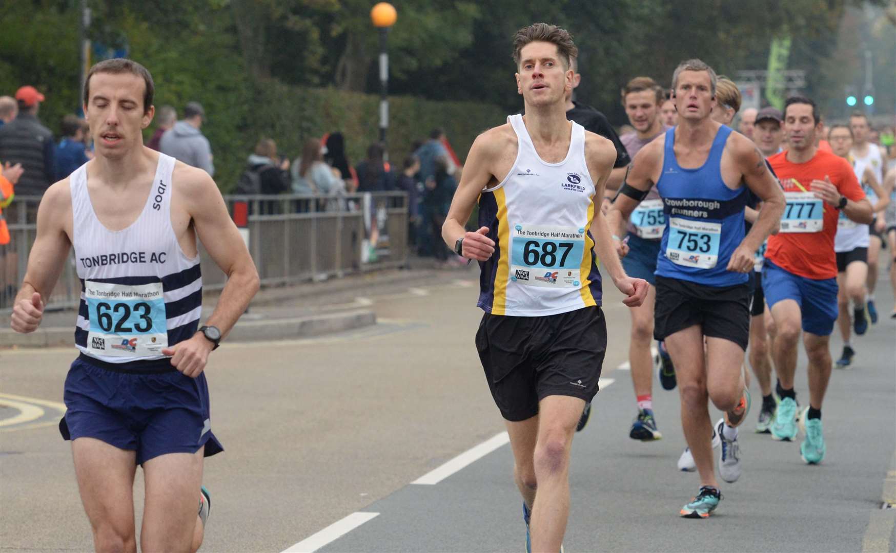 Tonbridge AC's Michael Ellis (No.623) and Larkfield AC's Kieran McAuliffe (No.687) hit their stride. Picture: Chris Davey