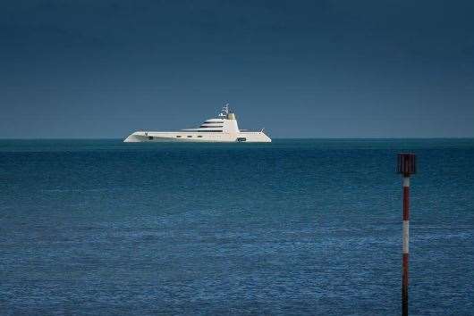 The yacht moored off Walpole Bay Picture: James Heming