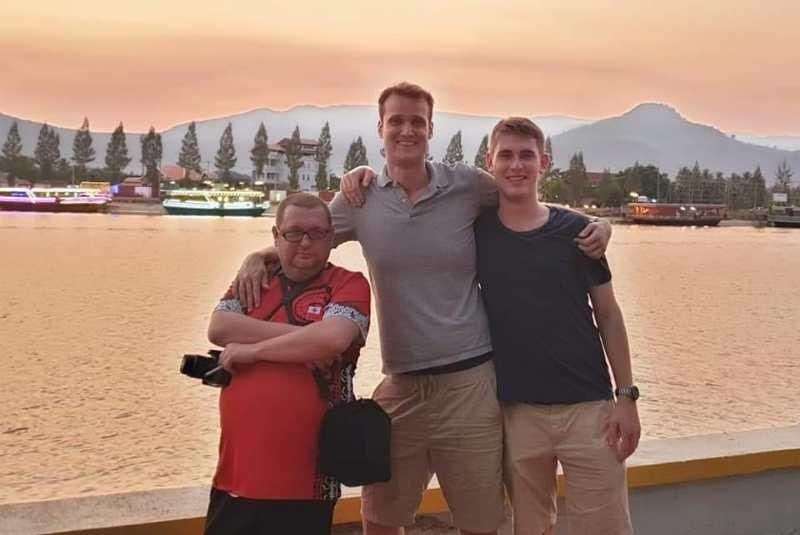 From left, Gareth Johnson from Chatham and his two colleagues Rowan Beard and Nic Platt, who all run Young Pioneer Tours, are locked down in Cambodia