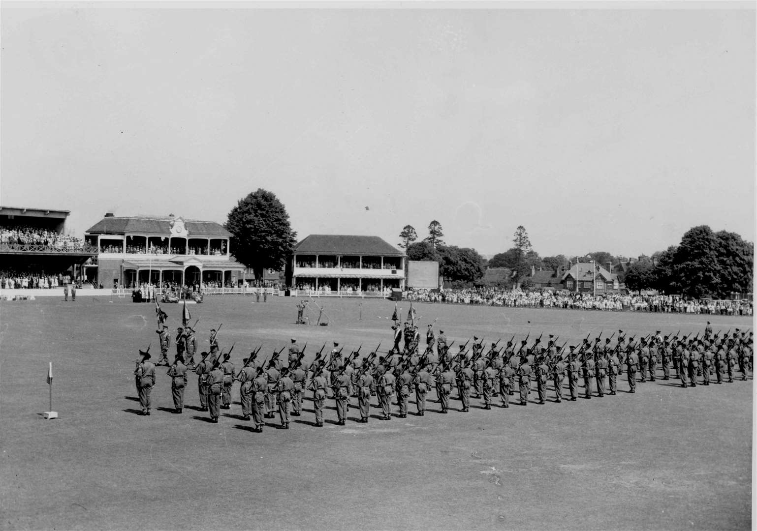 King Frederik 1X of Denmark presents new colours to the 4th and 5th Battalions The Buffs at the St Lawrence Ground, watched by 3,000 guests in June 1960. File picture from Images of Canterbury book