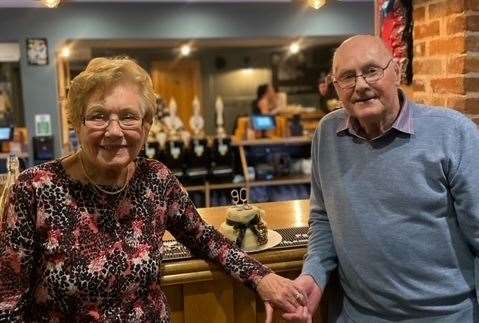 Brian, 90, with his wife Brenda, 84, at his birthday celebration at The Stanhope Arms in Brasted