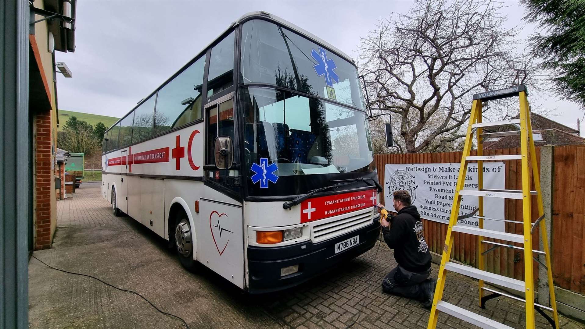 An old coach is being taken to Ukraine with medical supplies, doctors and paramedics
