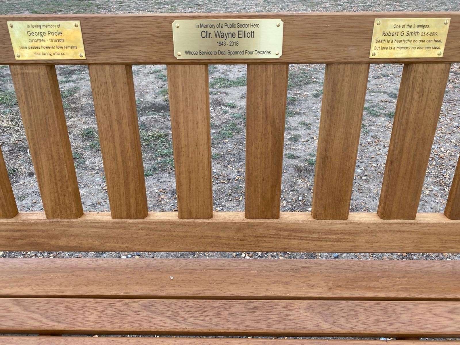 The bench is also a memorial for two of his friends, George Poole and Bob Smith