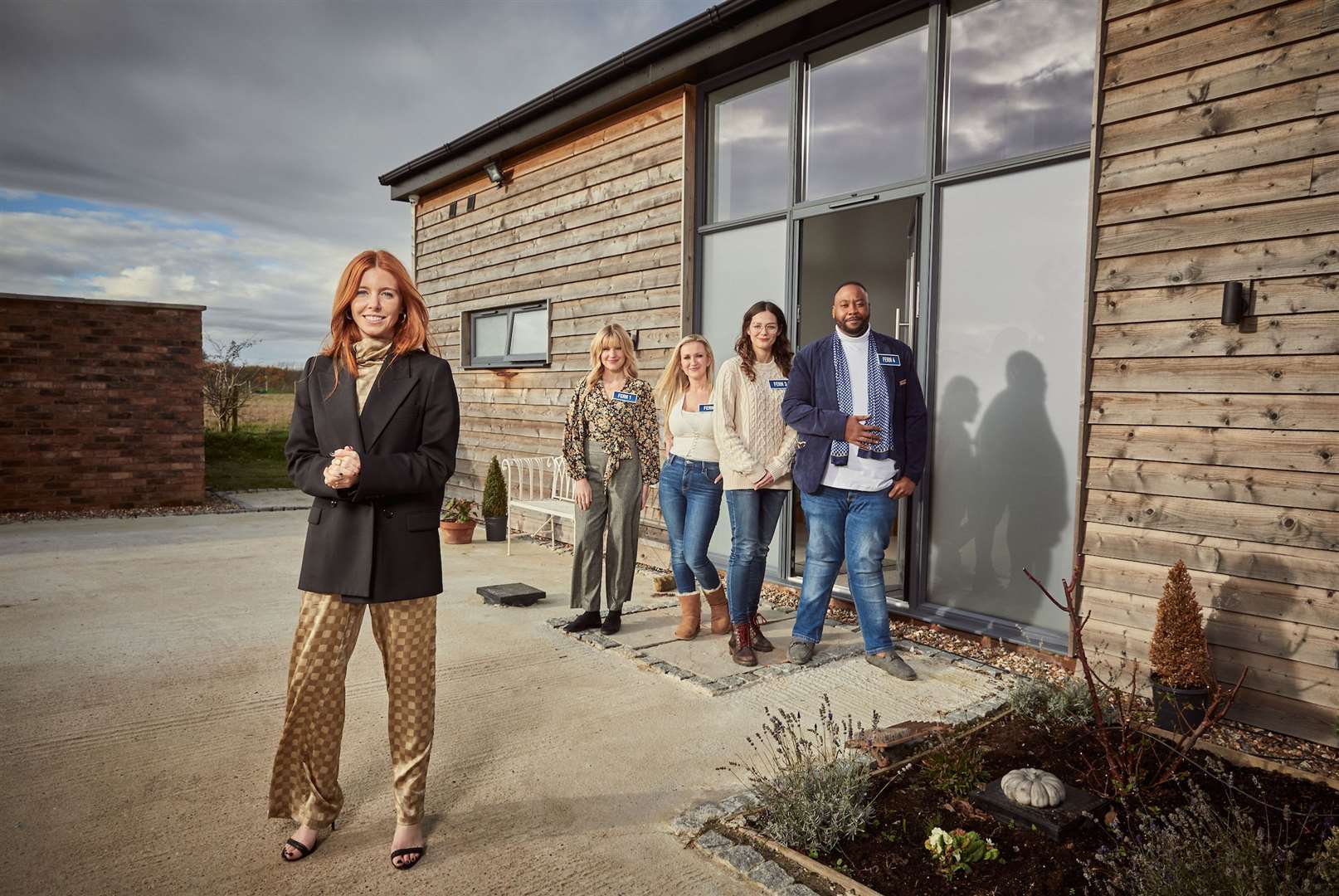 Stacey Dooley with the four 'Ferns' in new show This Is My House. Copyright: BBC/Expectation Entertainment. Photographer: Tom Dymond