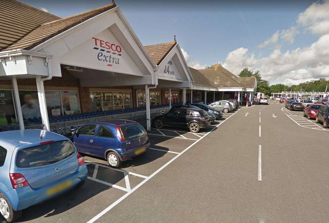 Daniel Hake dropped the cigarette outside the Tesco Extra in Dover Pic: Google