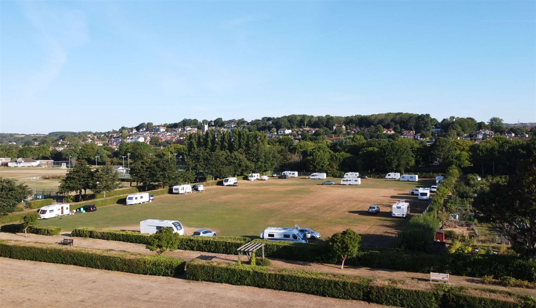 Travellers on the South Road recreation ground in Hythe. Picture: Barry Goodwin