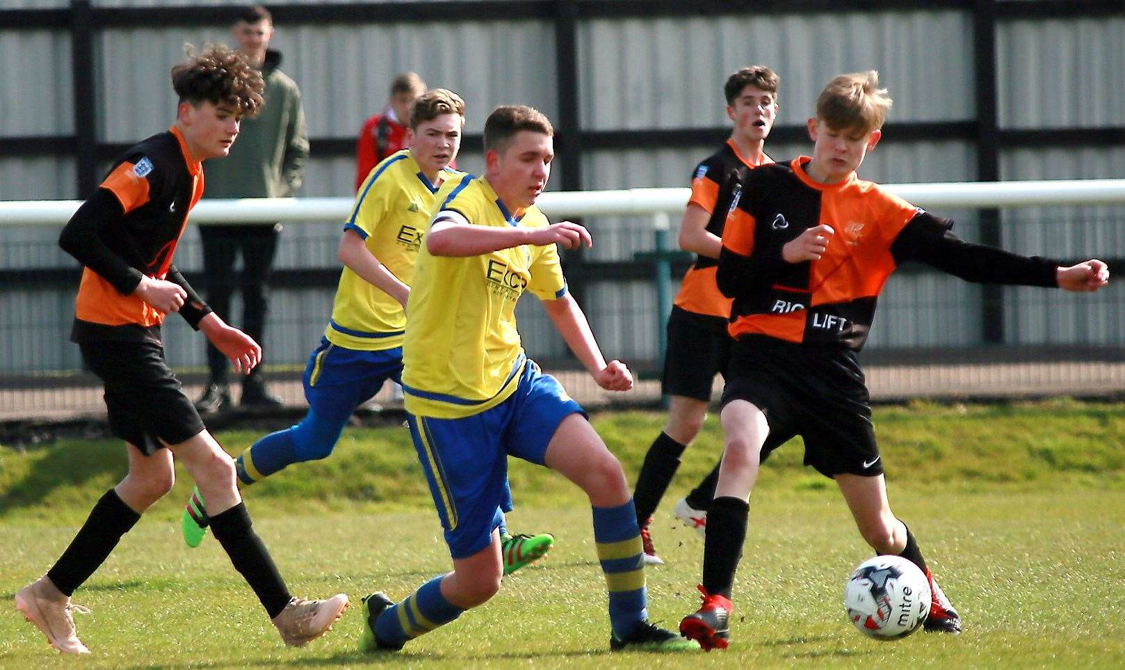 Action from the Under-16 John Leeds Trophy final between Strood 87 (yellow) and Pegasus 81 Colts. Picture: Phil Lee FM8575032