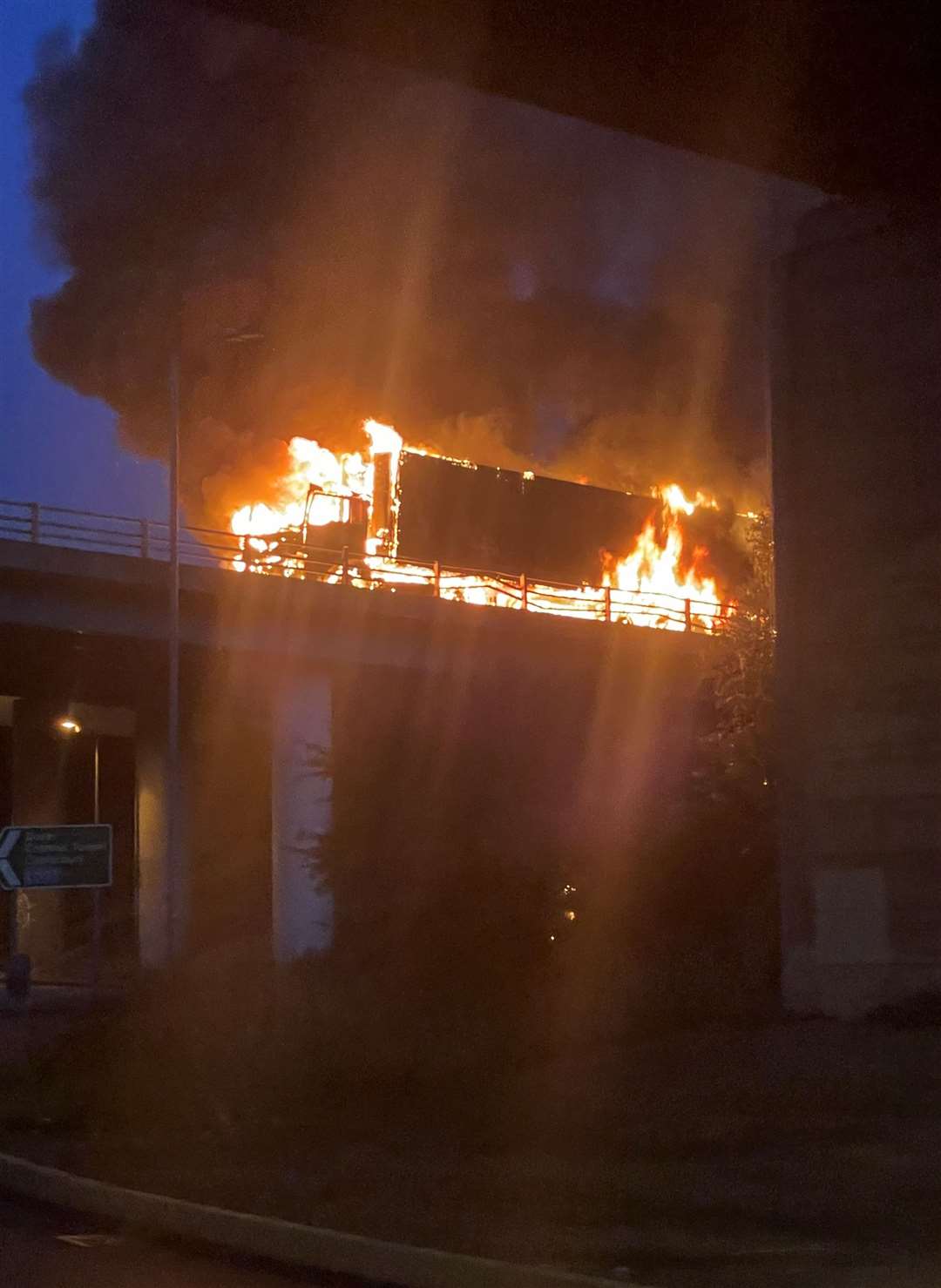 An HGV has gone up in flames on the London-bound carriageway of the M2 near Rochester. Picture: KOSTAMIZE