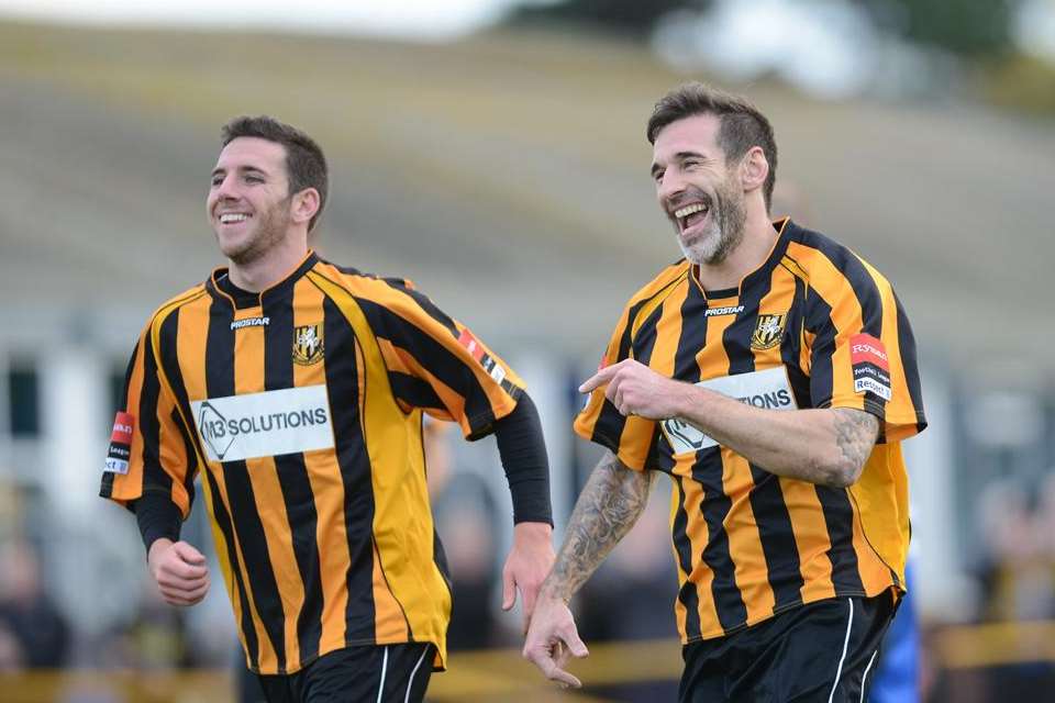 Ian Draycott and Paul Booth scored two goals apiece for Folkestone Picture: Gary Browne