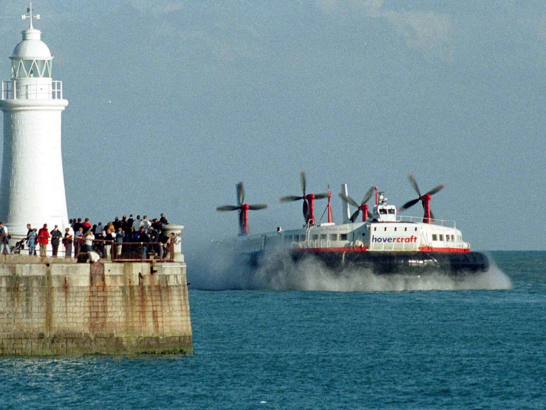 A hovercraft flight arriving in Dover for the very last time in 2000. Picture: Paul Amos