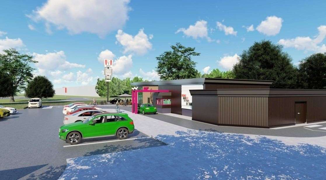 The KFC will offer both indoor and outdoor seating, as well as a drive-thru service