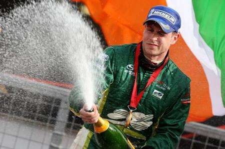Irelands' Adam Carroll celebrates at Brands Hatch (photo courtesy A1GP.com)