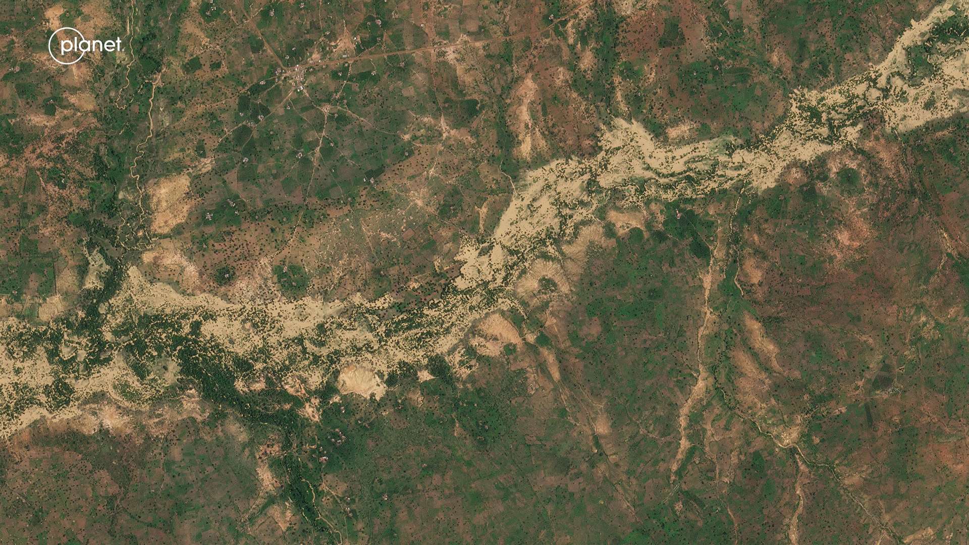 Satellite image of Tenkodogo region, Boulgou Province in Burkina Faso during flooding in 2022 (WaterAid/Planet)