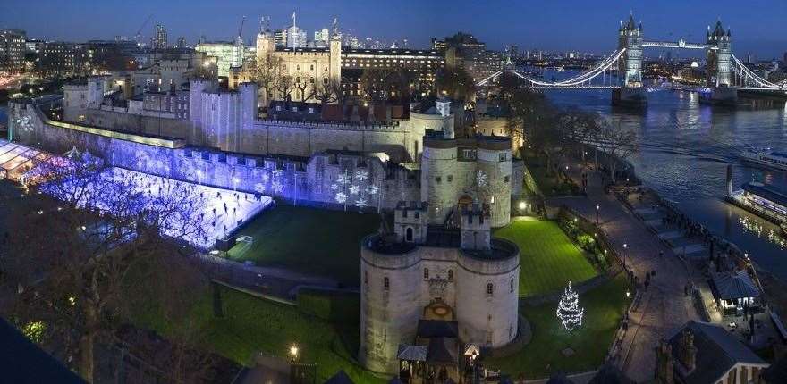 The ice rink sits in the shadow of the Tower of London