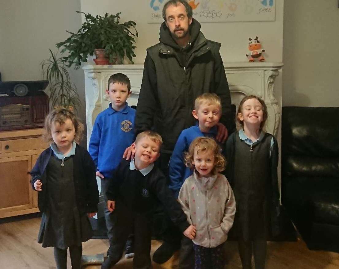 Maidstone dad Ashley Goldsmith with his children and his partner's children