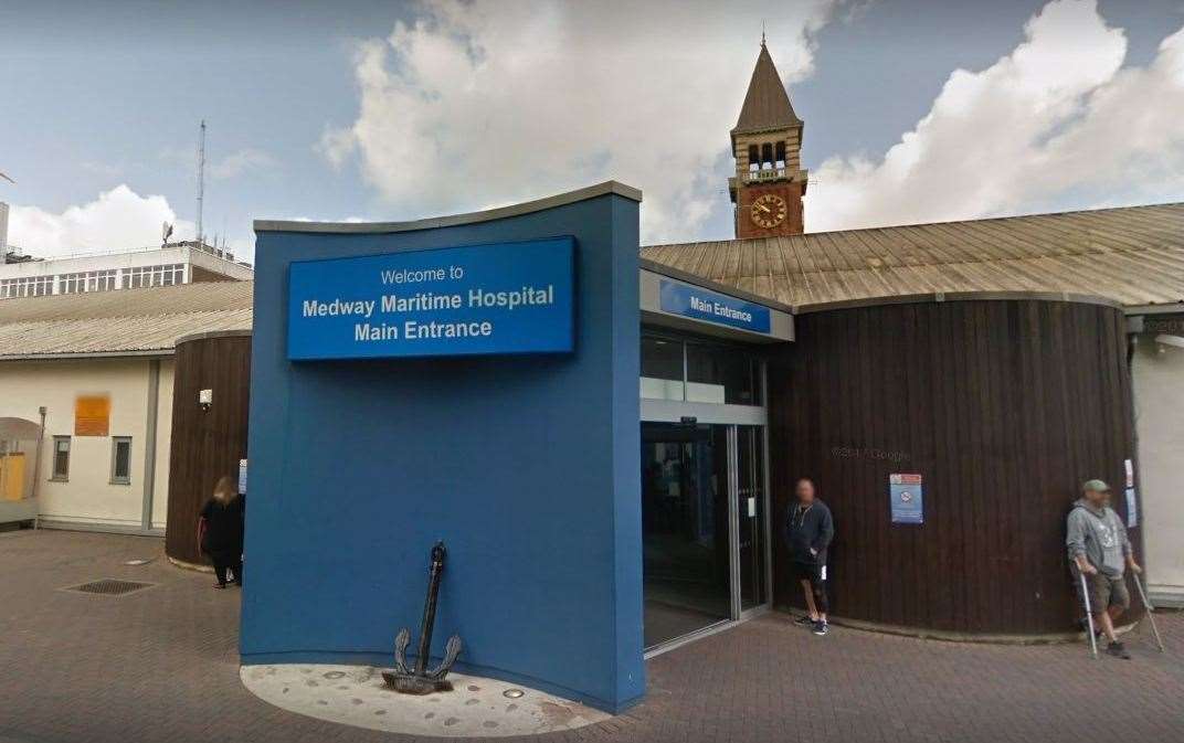 Mrs Rood was admitted to Medway Maritime Hospital after suffering severe stomach pains. Picture: Google