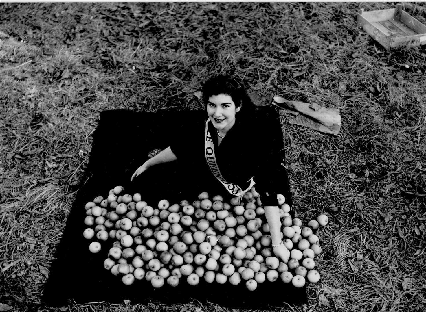 Miss June Kirk, 18, of Littlebourne, was elected the first Apple Queen of England for the East Kent Fruit show in Canterbury in November 1953. Her prizes included a frock and nylons