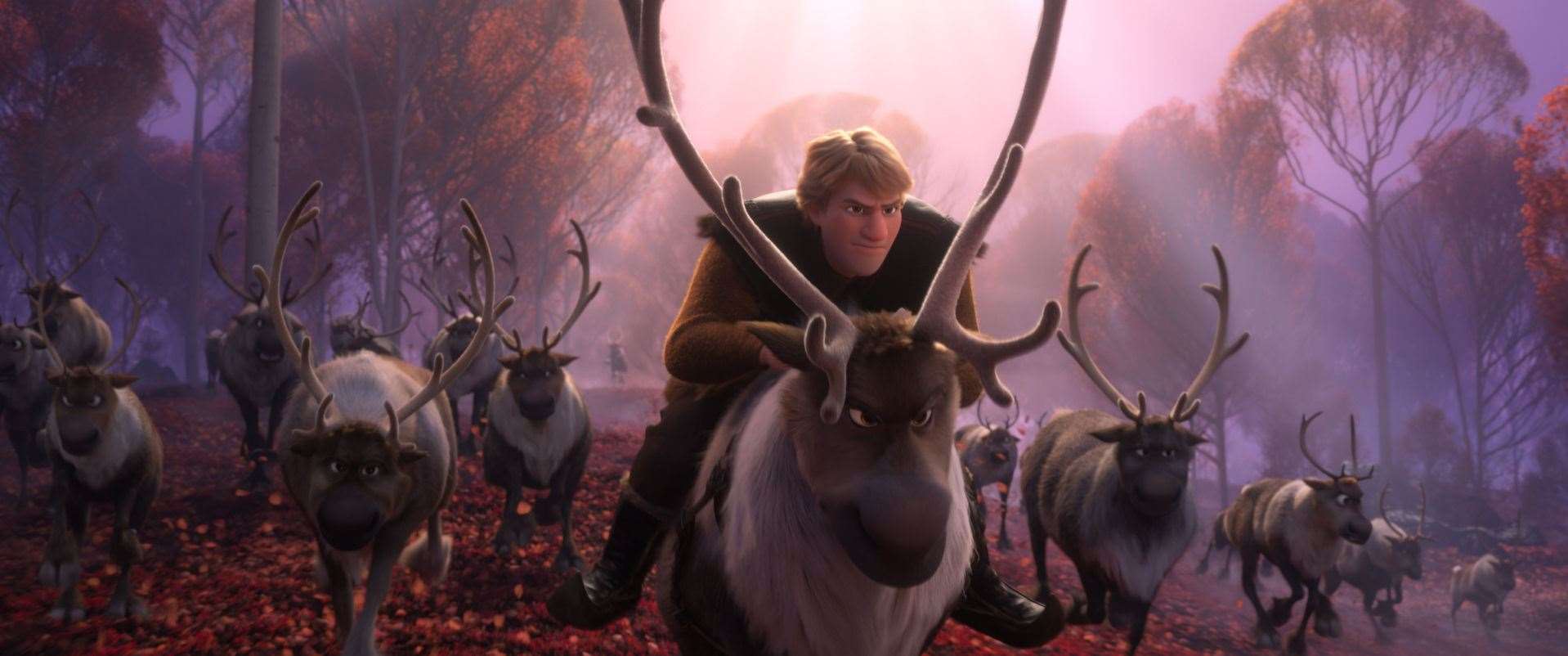 Kristoff (voiced by Jonathan Groff) and Sven the reindeer