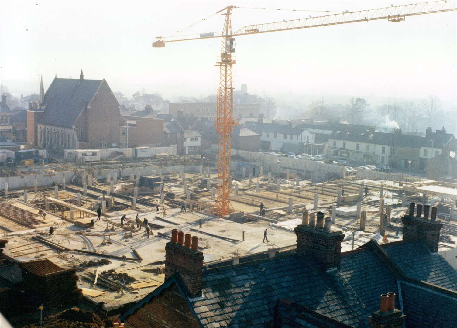 Work on the Tufton Centre site in 1973. This was taken from the Telephone Exchange roof looking towards Godinton Road. Picture: Steve Salter