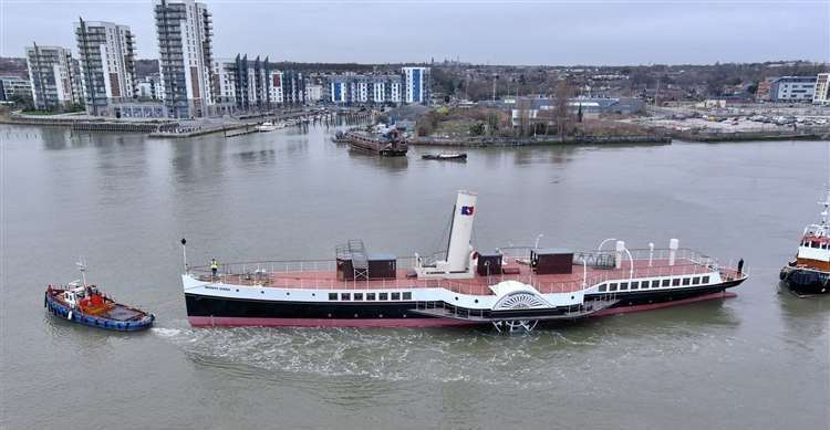 The Medway Queen is towed back to Gillingham after restoration at Ramsgate HarbourCredit Geoff Watkins Aerial Imaging