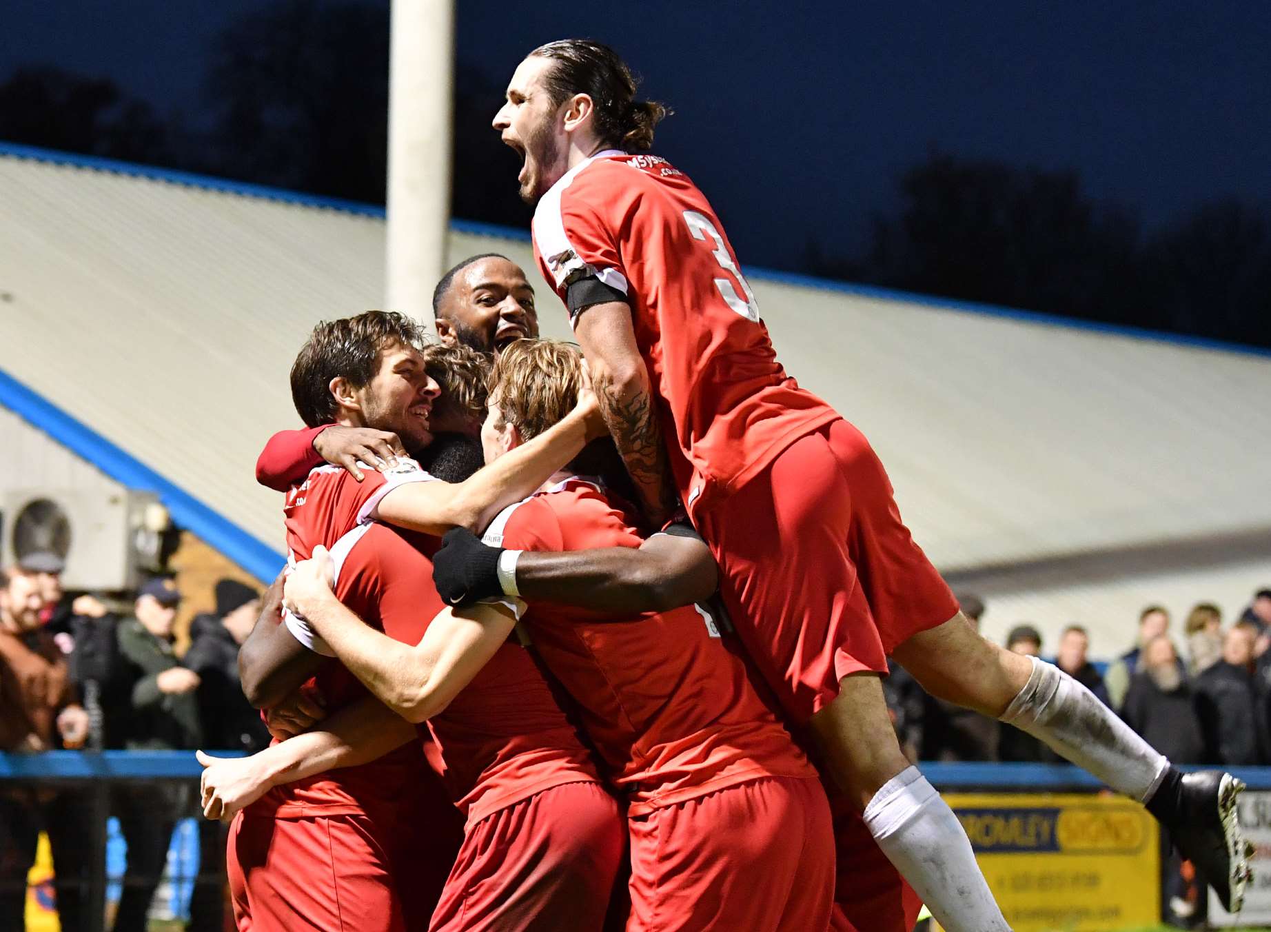 Welling celebrate going 3-2 ahead late on. Picture: Keith Gillard