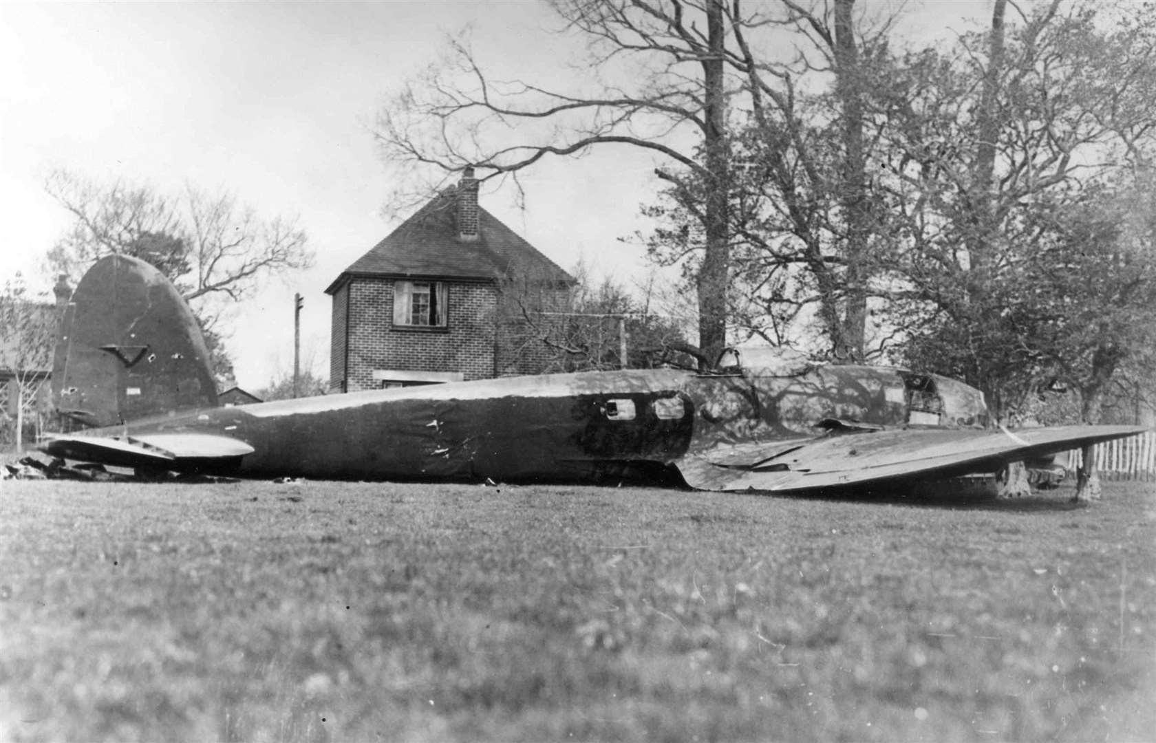 The downed Heinkel bomber aircraft which crashed at the Spearpoint Recreation Ground in 1941. Picture: Robin Britcher