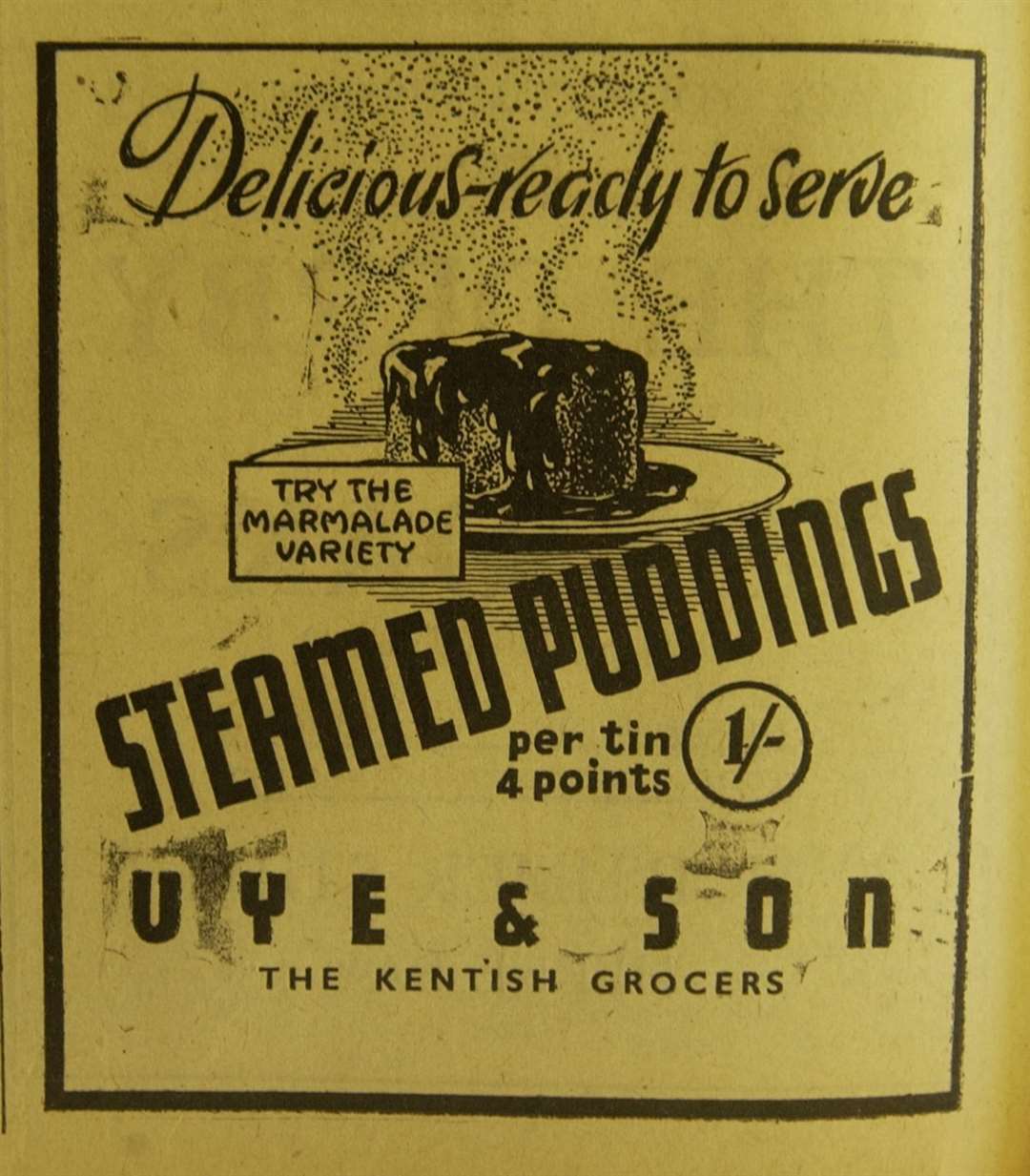 An ad for Vye and Son's owned brand steamed puddings - from 1946