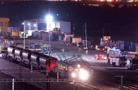 Emergency services at the entrance to the tunnel last night. Picture: MATTHEW READING