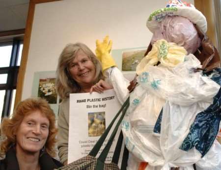 Campaigners Caro Wilkinson and Rosie Rechter with their Ban the Bag display. Picture: DAVE DOWNEY