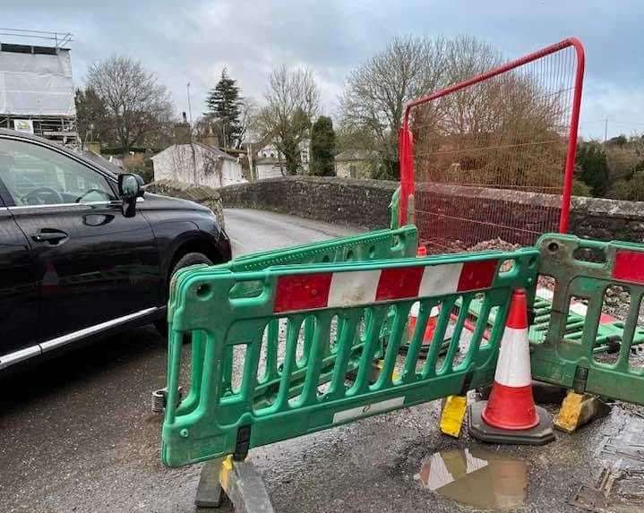 Car pictured driving through the road closure on East Farleigh Bridge in Maidstone