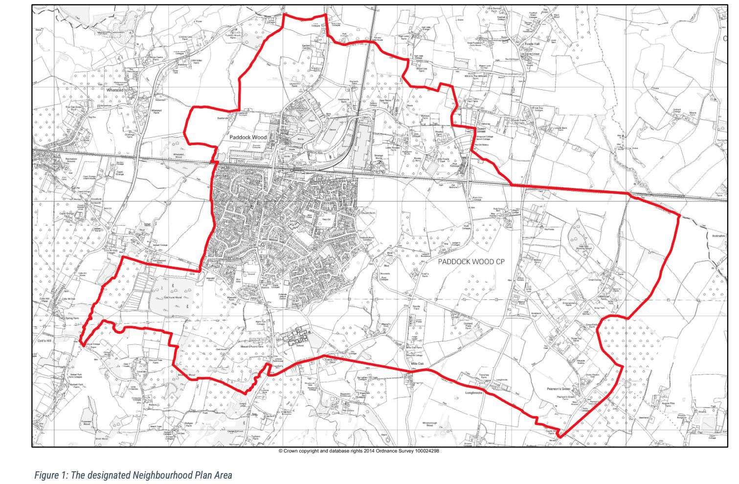 The designated Neighbourhood Plan area. Photo: Paddock Wood Neighbourhood Plan 2020-2038