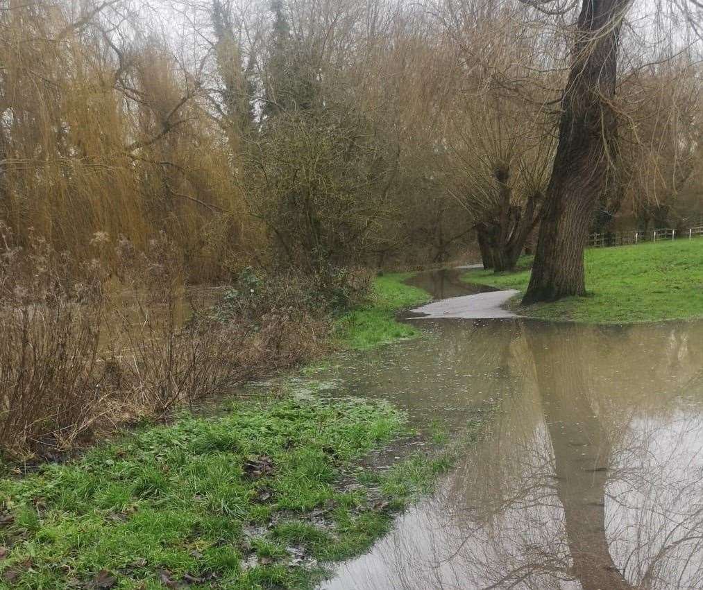 The River Stour has burst its banks at Westgate Gardens in Canterbury. Picture: Mark Chandler
