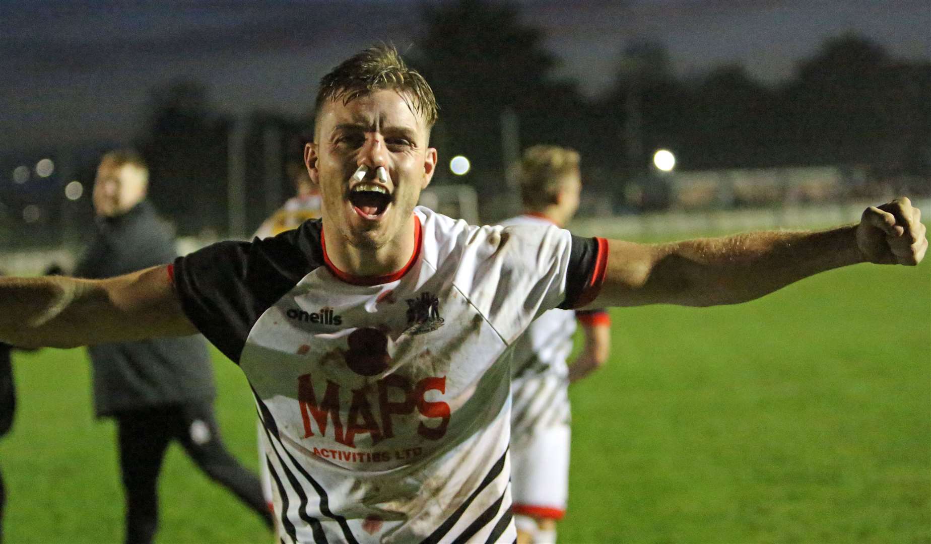 Deal's Aaron Millbank celebrates his side's FA Vase victory. Picture: Paul Willmott