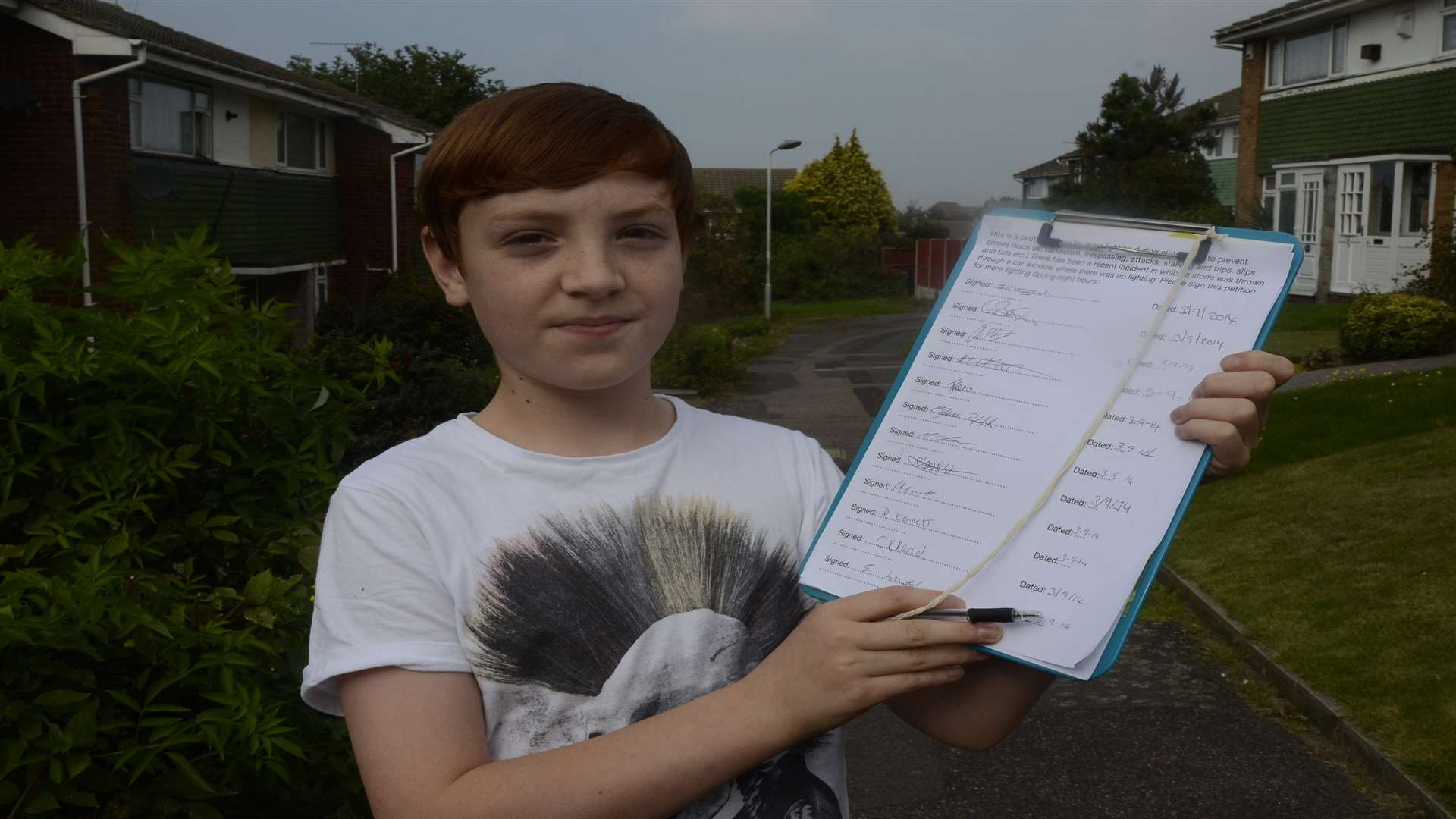 Rian Leggett, 13, is one of a number of Kent residents who want the lights switched back on